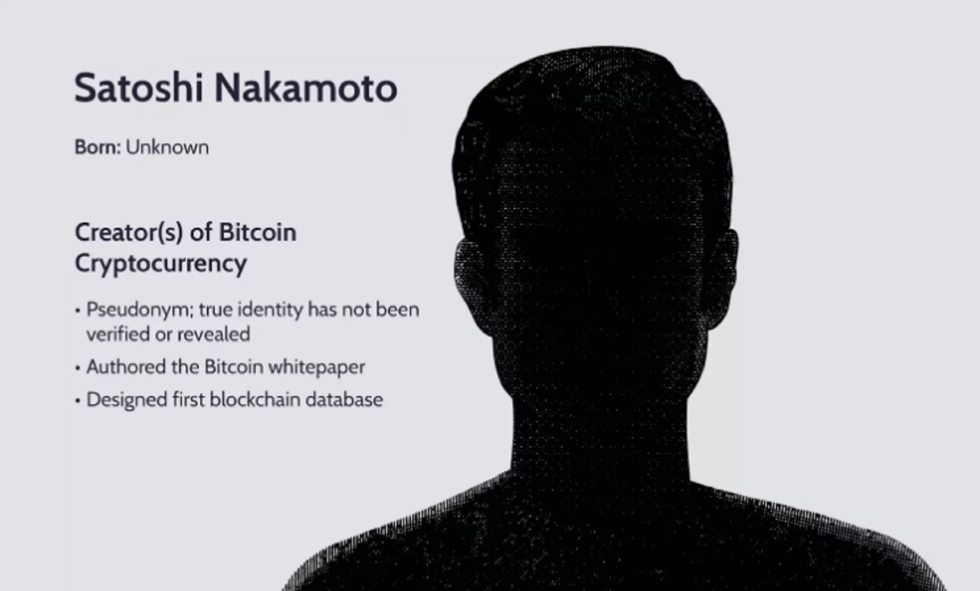 Screenshot of known information about Bitcoin creator Satoshi Nakamoto from investopedia